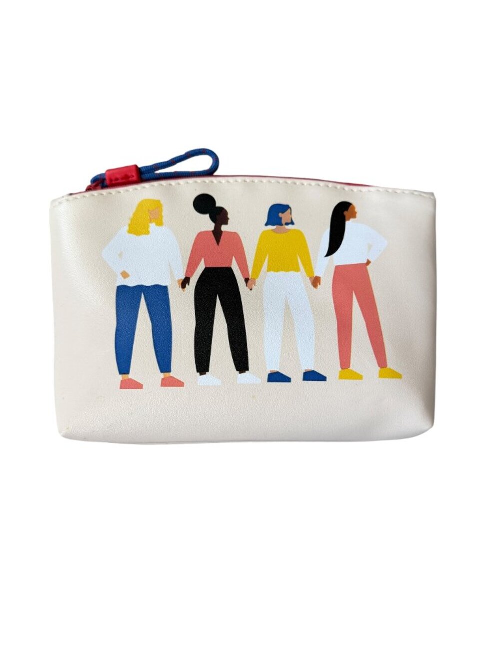IPSY cream colored zippered cosmetic bag pouch with red interior